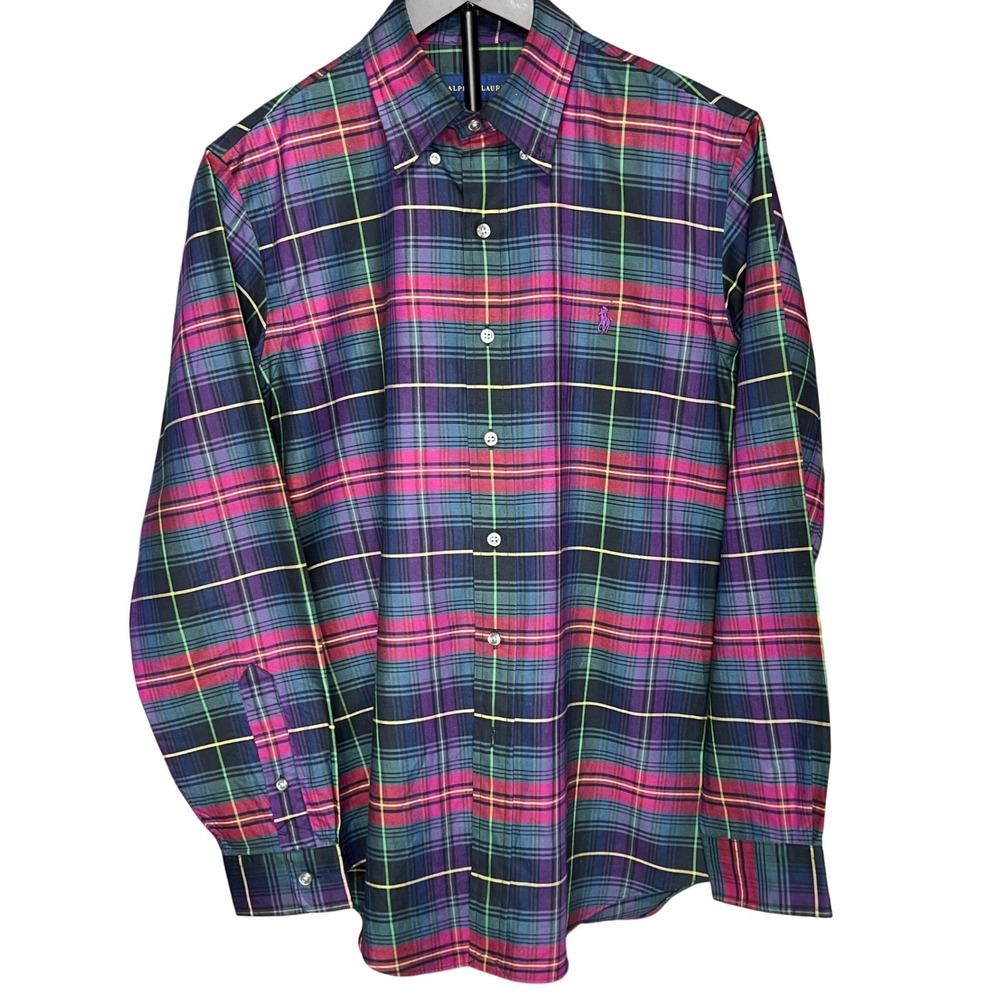 Ralph Lauren Men's Multi Plaid Button Down Shirt Long Sleeve Classic Fit‎ Size S